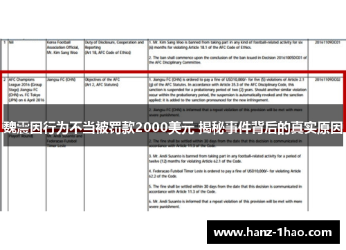 魏震因行为不当被罚款2000美元 揭秘事件背后的真实原因